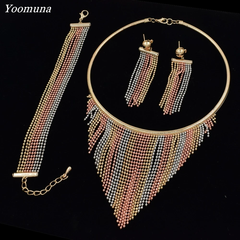 Мода Дубай 3 вида цветов Комплекты украшений для женщин Африканский Свадебный