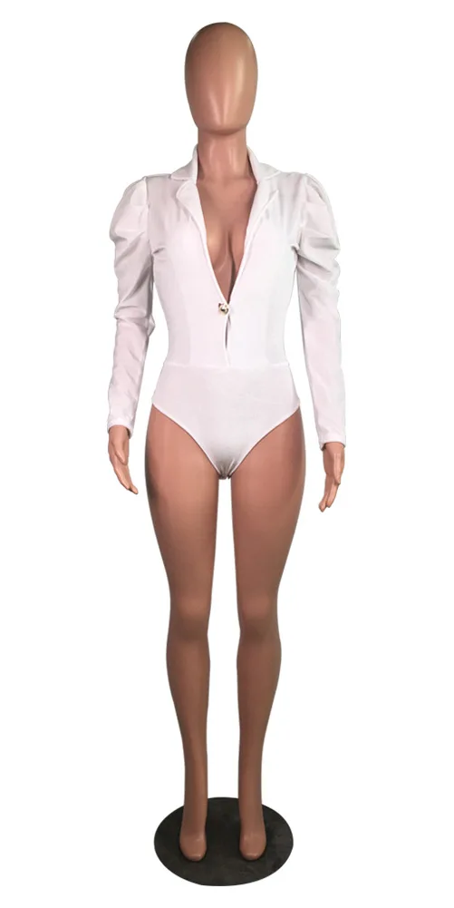 Женское боди с V-образным вырезом однотонное черное/Белое Облегающее пышными