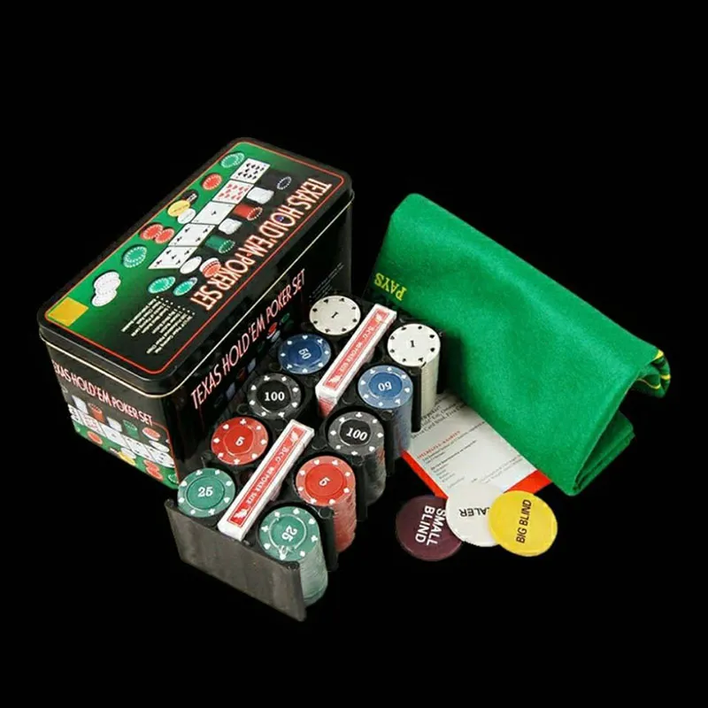

Texas Hold'em Poker Game Play Set with Mat Chips Deck Cards Chips Set Texas Hold'em Poker Chips Casino Coins