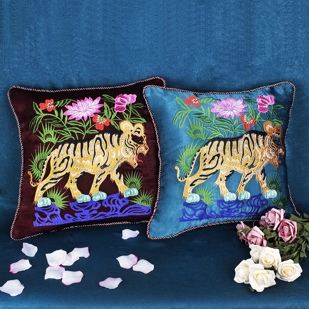 Вышивка властный Тигр Цветок Наволочка для ткани накидка подушки DIY ручной