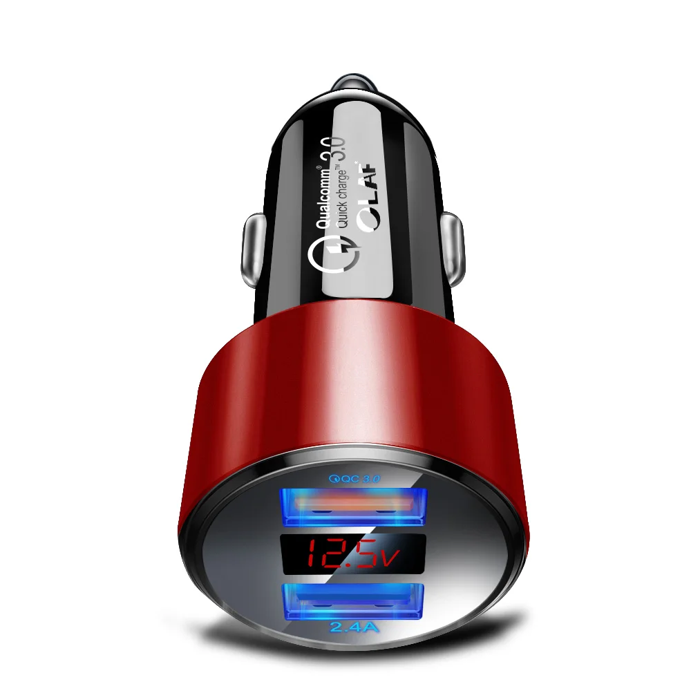 3.1A 5V Dual USB Автомобильное зарядное устройство с светодиодный дисплей универсальный телефон автомобильное зарядное устройство для Xiaomi samsung S8 S9 S10 iPhone X 7 8 Plus планшет - Тип штекера: Red