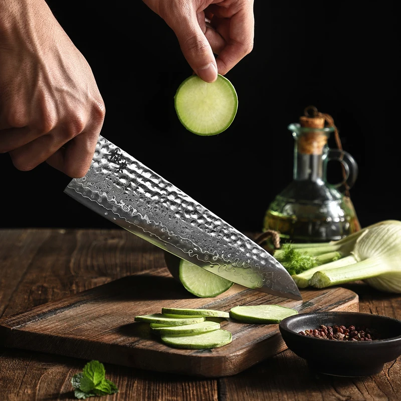 Нож кухонный из дамасской стали Kyokuto 67-слойный V gold 10 8 дюймов |