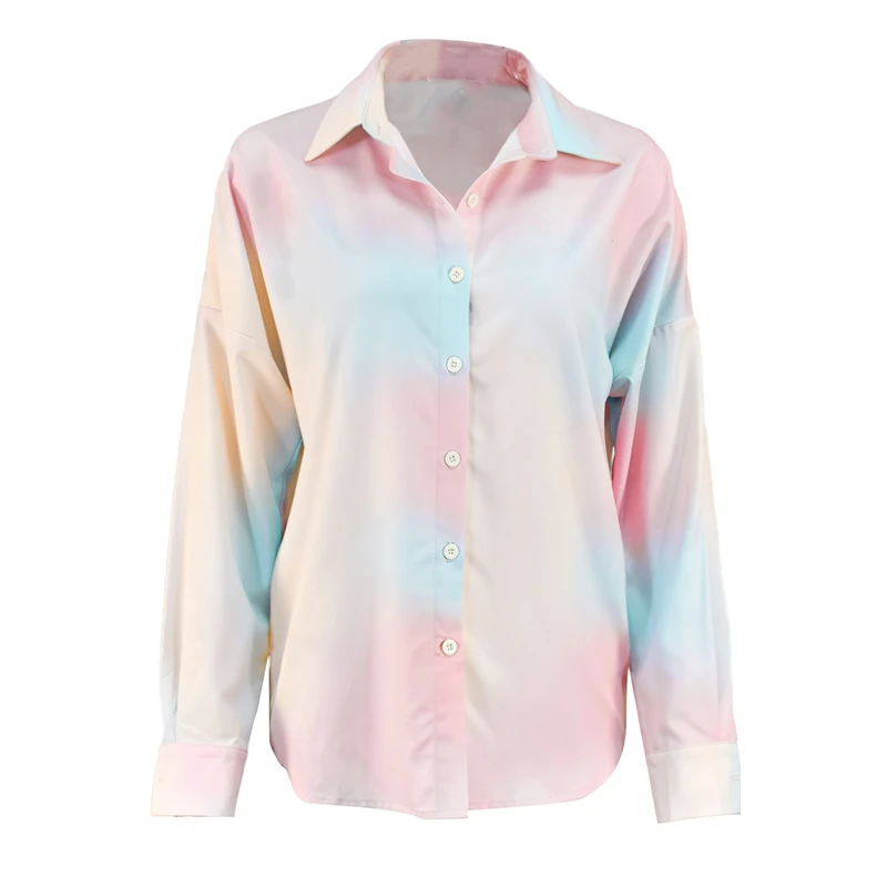 

Fashion Printing Color Matching Drop Shoulder Long Sleeve Cardigan Shirt Female Street Clothing