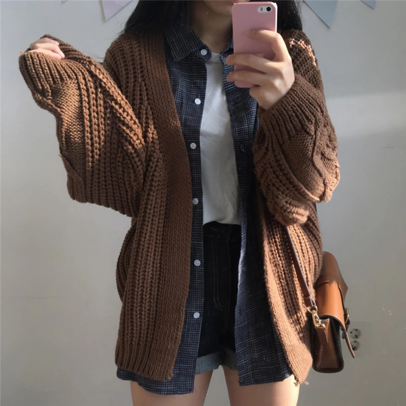 

Autumn Winter Women Long Sleeve Twisted Knitted Coat Open Front Sweater Cardigan