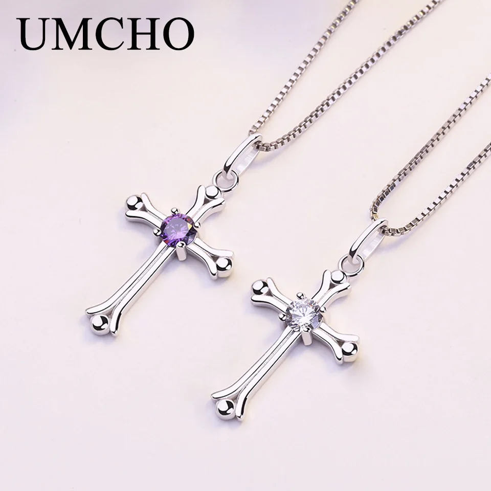 Женские вечерние ожерелья UMCHO Cross подвески из стерлингового серебра 925 пробы с