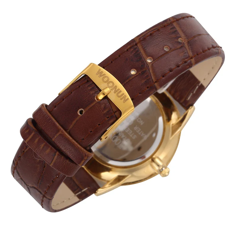 

Woonun Yellow Gold Watch New Classic Mens Watches Top Luxury Brand Man Shockproof Waterproof Quartz Ultra thin Watches For Men