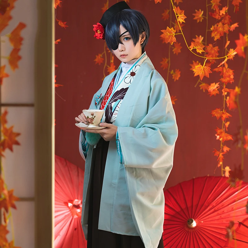New Anime Black Butler Cosplay Costume Ciel Phantomhive Halloween Clothes Female Costumes Kimono Dress Set With Hat |