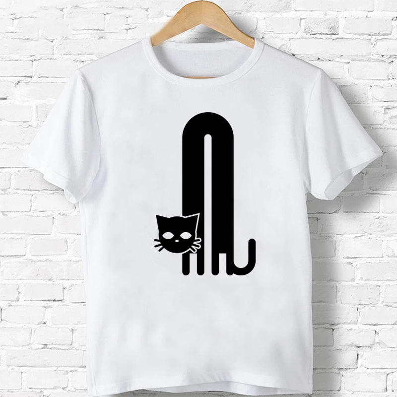 

Эластичная футболка с изображением кота для мальчиков и девочек, детские футболки с коротким рукавом, милые хлопковые белые японские хипст...