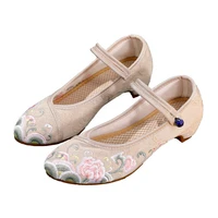 yuan embroidery lotus embroidered women canvas ballet ankle strap ladies casual cotton chinese embroidery ballerina shoes