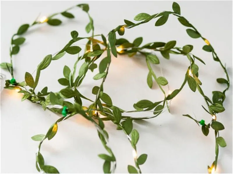 

tiny leaves garland fairy light 20led copper wire Battery string lights for Wedding forest Table Christmas home party Decoration