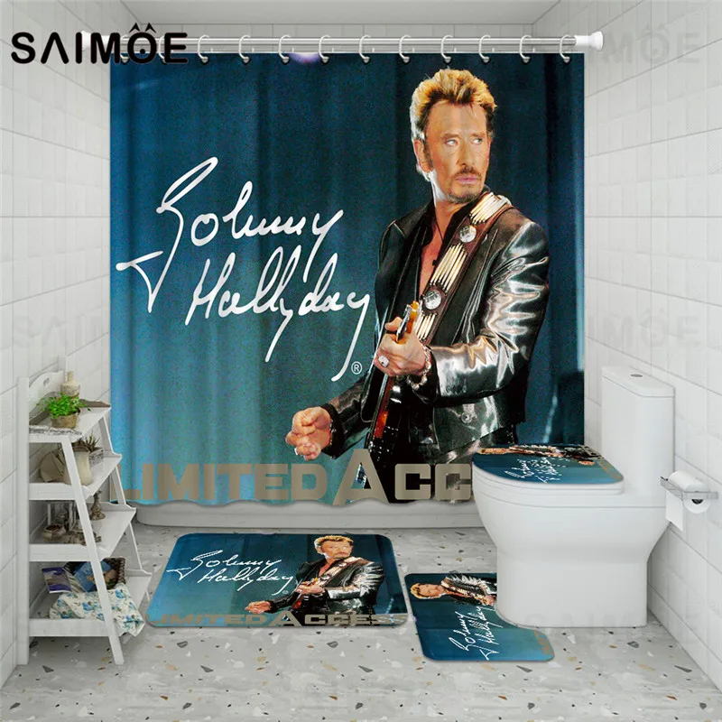 Comprare Set Di Tende Per Vasca Da Bagno Per Tende Da Bagno Con Stampa Personalizzata Johnny Hallyday Set Di Tappeti Per Tende Da Bagno In Tessuto Impermeabile Tappeto Decor