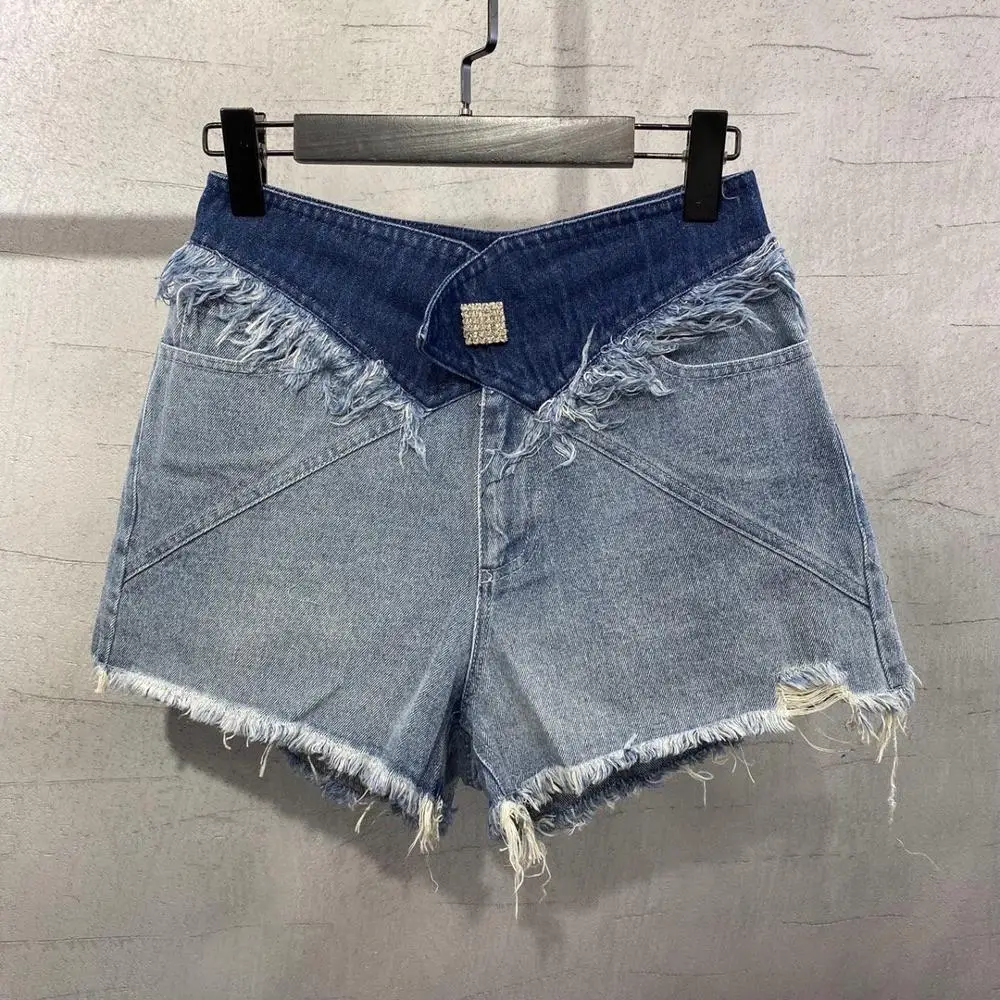 fashion summer 2021 new women patchwork tassel shorts female denim short pants ddxgz2 6.13