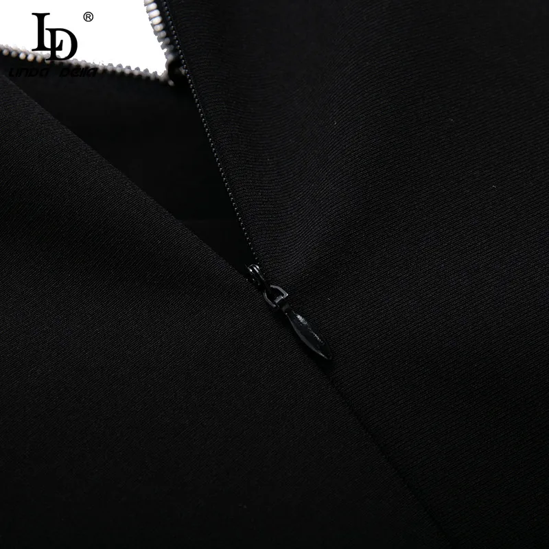 

LD LINDA DELLA Fashion Runway Summer Sheath Dress Women Long Sleeve Zipper Asymmetrical Black Sexy Ladies Mini Dress Vestidos
