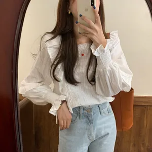 Блузка Alien Kitty Женская с длинным рукавом, Модная белая Свободная рубашка в Корейском стиле, милые элегантные блузки с оборками, осень 2021