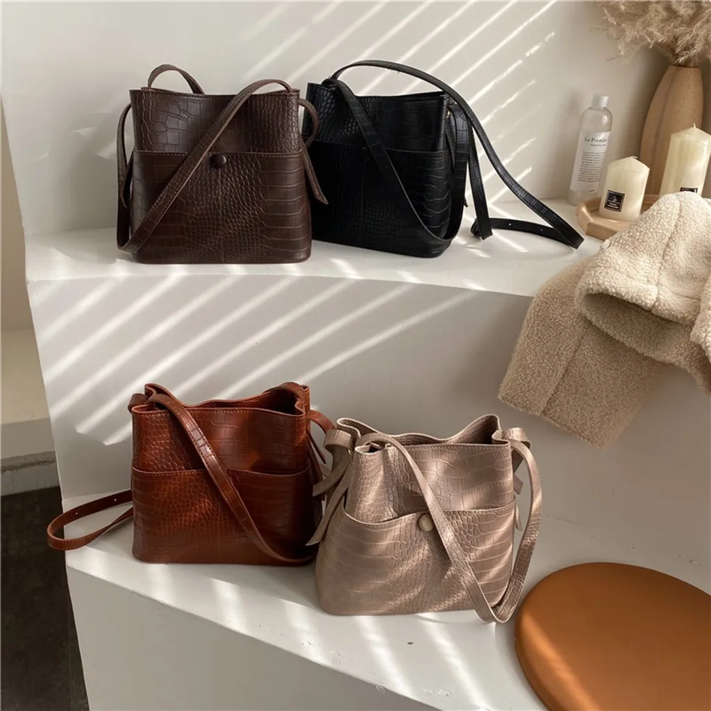 Однотонная Повседневная сумка через плечо со змеиным узором для женщин Большая