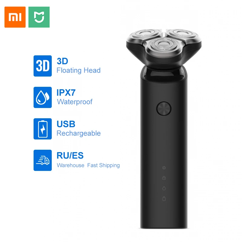 Xiaomi Mijia электробритва для мужчин, перезаряжаемая Гибкая бритва, 3 головки, машина для сухого влажного бритья, триммер для бороды, моющийся, с двойным лезвием