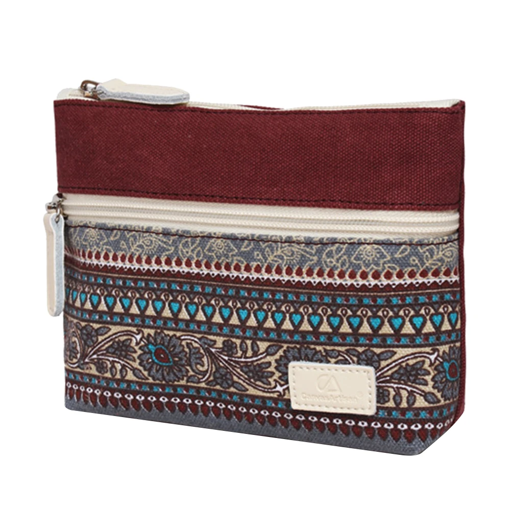 Винтажный холщовый Кошелек для монет на молнии клатч сумка женская косметичка