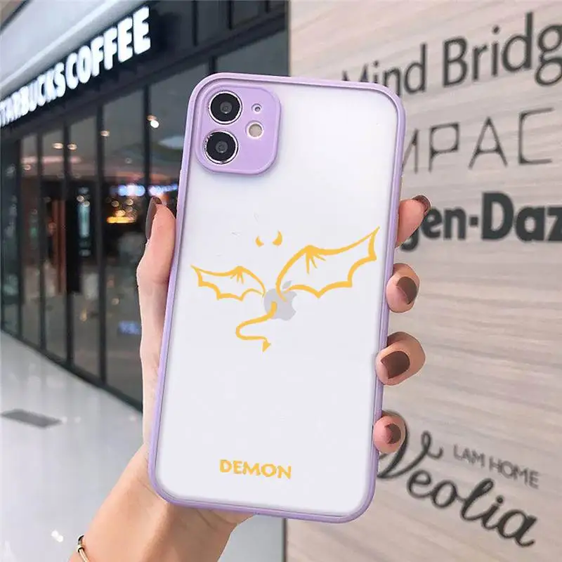 

Demon Angel Couple BFF Cartoon Phone Cases Matte transparent For Purple iPhone 12 Mini 11 Pro XR XS Max 7 8 Plus X Back Cover