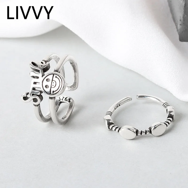 

LIVVY Silver Color New Arrival Lucky Smile Ring Female Fashion Retro Irregular Jewelry Simple Classic Rings 2021 Trend