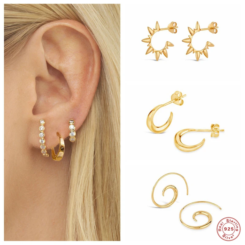 

Aide 925 стерлингового серебра с Форма заклепки Золотые серьги-кольца для женщин Луна круг Huggie серьги аксессуары в стиле панк-рок, ювелирное из...