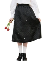 2022 spring women high waist pearl embellished velvet thick skirt
