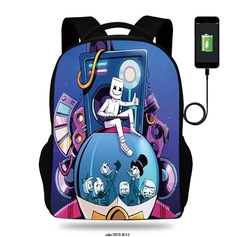 Рюкзак для студентов DJ Marshmello с Usb-зарядкой детская школьная сумка дышащий