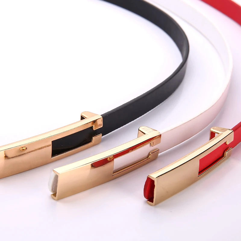 

Luxury Metal Buckle Thin Belts for Women PU Leather Female Waist Belt Straps Black White Belt Waistband for Dress