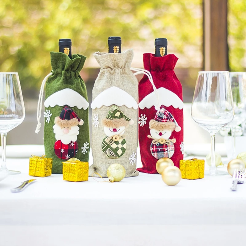 

Christmas Wine Bottle Cover Champagne Bottle Set Decorations for Home Ornament Wine Set Happy New Year 2022 Xmas Navidad Gifts