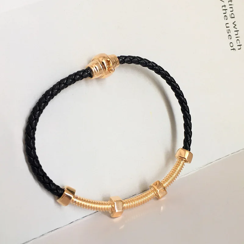 

Top Quality Fashion Titanium Steel Six Nut Retro Threaded Opening Women's Bracelet Oil rope Bracelet For Women Brand Jewelry