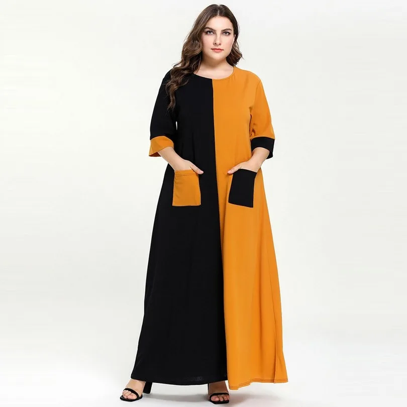 2019 арабское Черное и желтое летнее мусульманское платье Абая одежда макси платья
