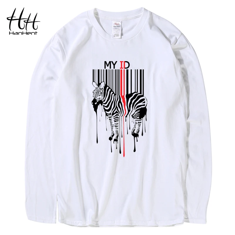 Hanhent Barcode Zebra Personality T-shirt Funny Men Casual Cotton Short Sleeve Tees Horse Animal Tshirt Swag Design T shirt Male | Мужская