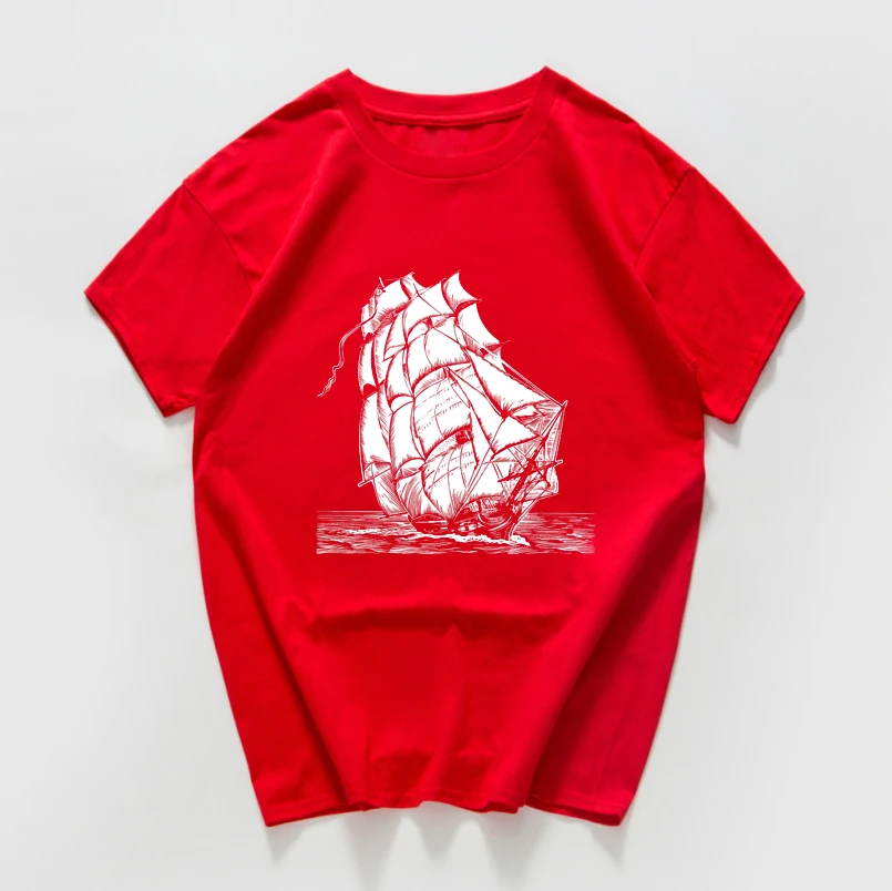 Женская винтажная хлопковая Футболка с принтом корабля летняя повседневная
