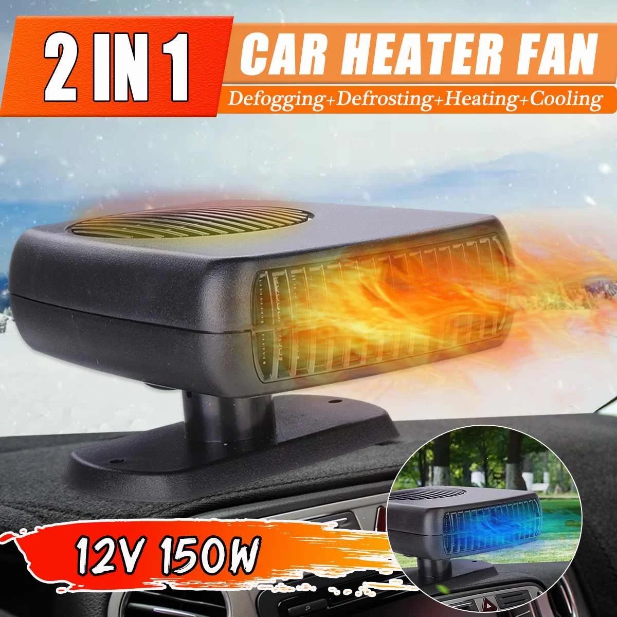 

12V 150W Portable Auto Car Heater Defroster Demister Electric Heater Windshield ABS Heating Cooling Fan for Car Truck Van