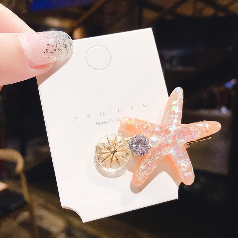 ncmama Pearl Ocean Shell Starfish Hair Clips for Women Girls Handmade Geometric Duckbill Clips Hairgrips Bangs Hair Accessories korean hair clips