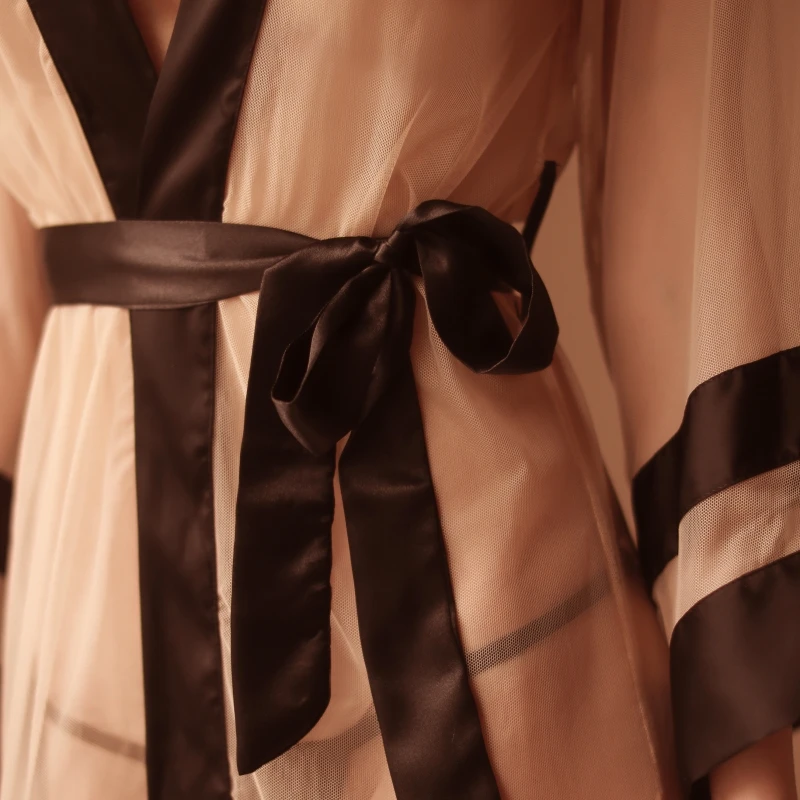 Сексуальный сетчатый кардиган банный халат с кружевными рукавами перспективное