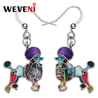 weveni enamel alloy floral cute poodle dogs earrings drop dangle trendy pets lovers jewelry for women girls teens charming gift