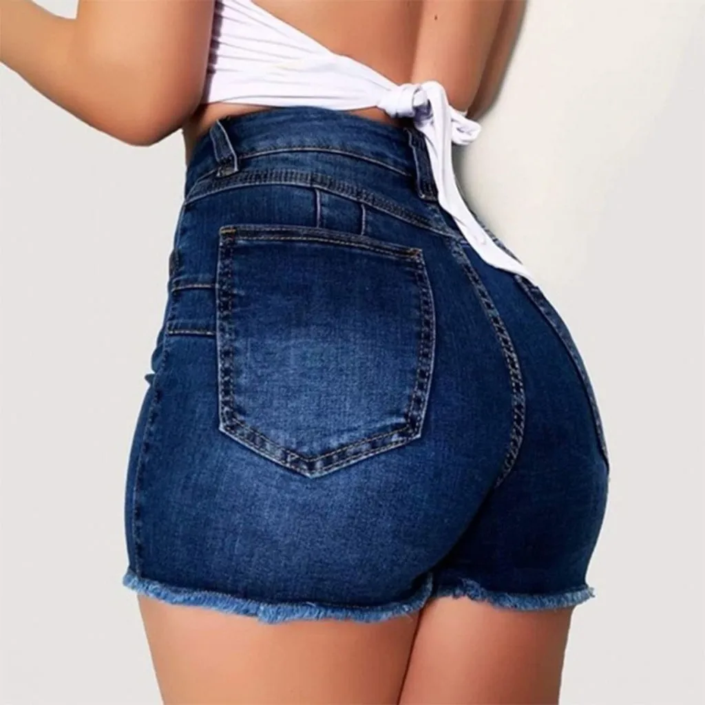 

2021 Shorts jeans Solid Color Women Broken Denim Shorts Ripped Jeans Short High Waisted Hotpant Femme Slim Fit Pantalones Shorts