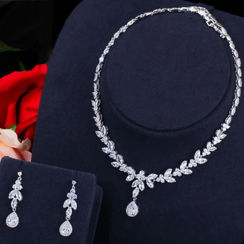CWWZircons элегантный лист падение Африканский нигерийский CZ цирконий желтый золотой невесты свадебный набор украшений для женщин вечерние платья T371