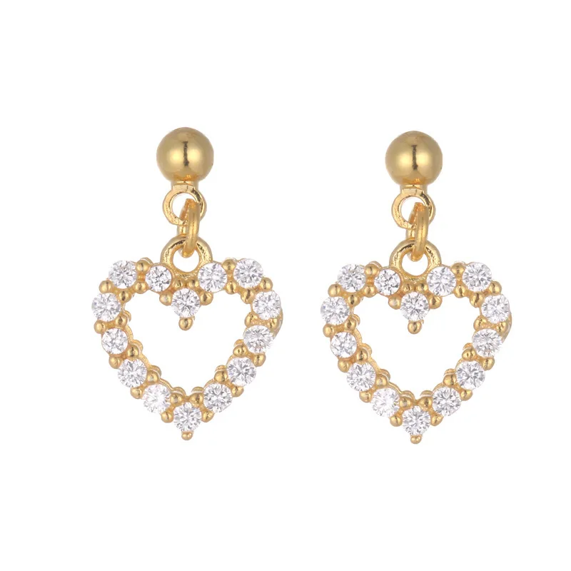 

Classic Fashion Gold Plated Love Heart Dangle Earring 2021 Luxury Women AAA Zircon Anti Allergy Earring Daily Wear Party Jewelry