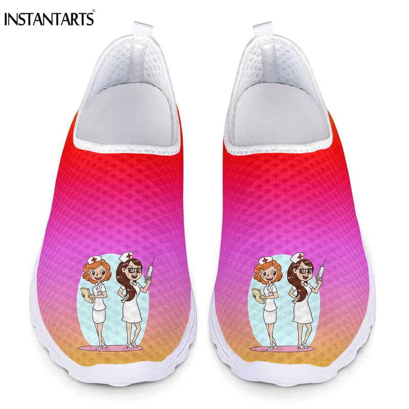 

INSTANTARTS Women Casual Breathable Sneaker Cute Cartoon Nurse Printed Flat Shoes Female Comfortable Summer Mesh Running Shoe