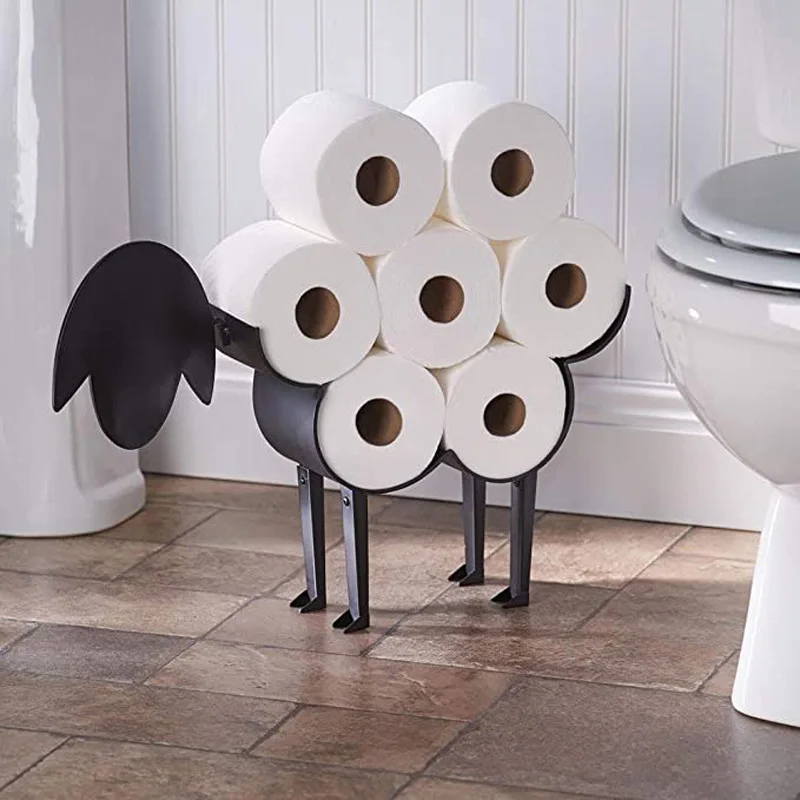 

Sheep Bathroom Decoration Roll Paper Holder Wall Mounted Toilet Paper Storage Rack Animal Bedroom Tissue Towel Organizer Stand