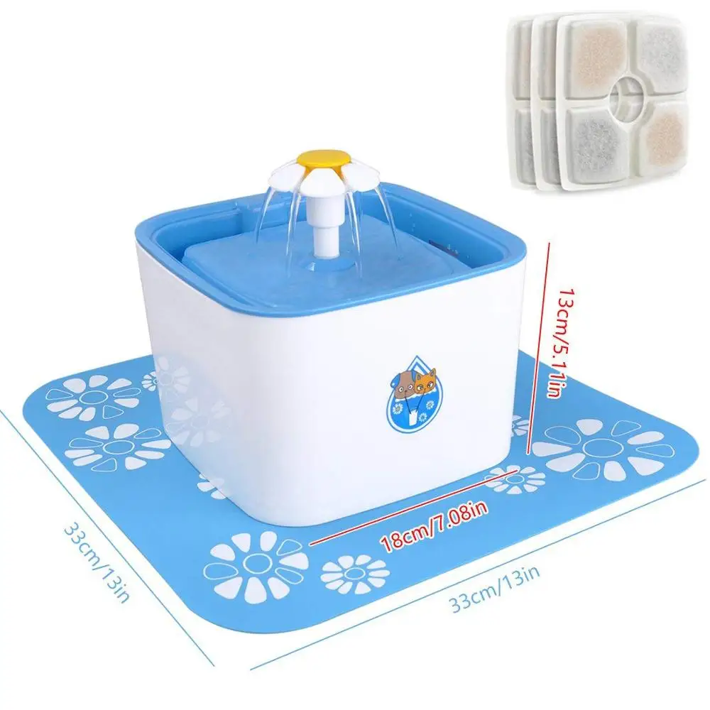 Fountain with Mat Автоматический кошачий фонтан питьевой воды питатель 2.5L Авто Собака фонтан диспенсер с 3 упаковками картонный фильтр забота о здоровье - Цвет: Fountain with Mat