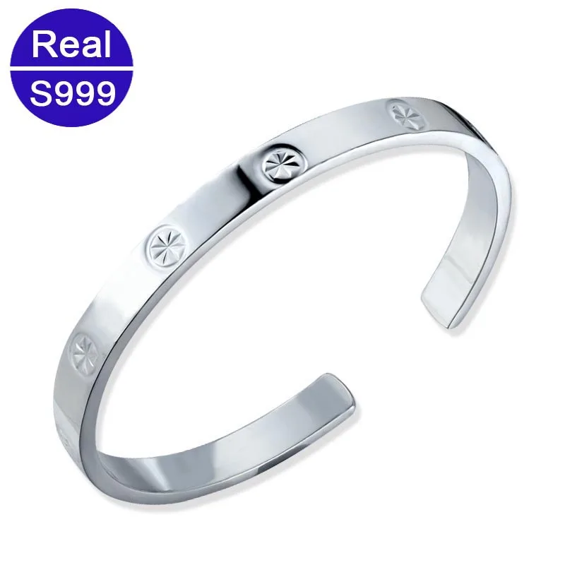 

Fashion Classic Adjustable Solid 999 Silver bangles For Women Carved Flower Cuff Bracelet Girfriend Birthday Gift Dropshipping