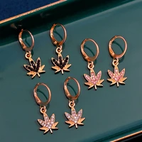 new design maple leaves crystal drop earrings for women gold color geometric earrings fashion statement jewelry party gift