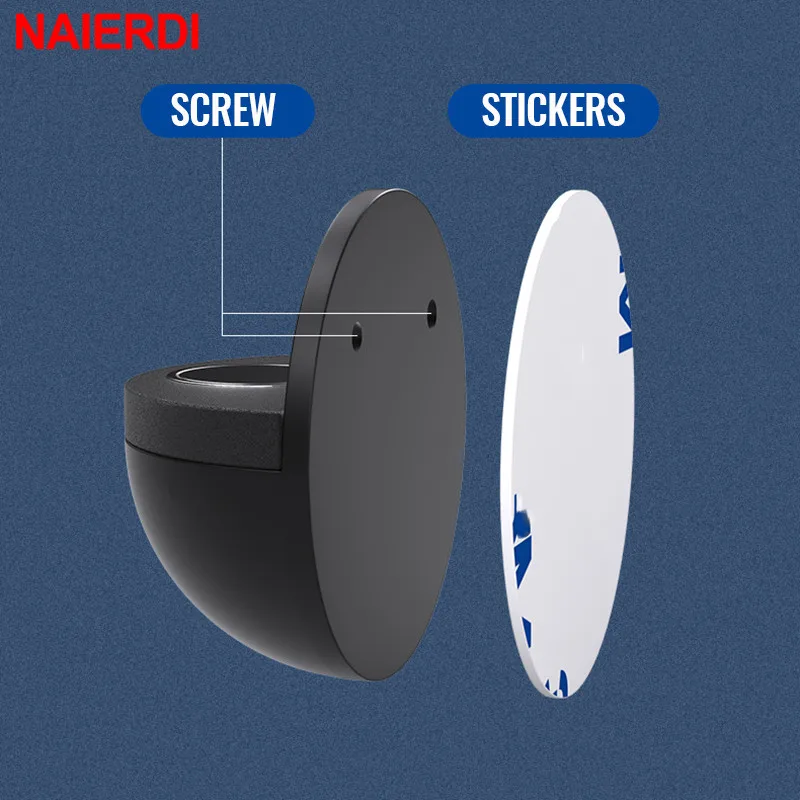 NAIERDI Magnet Door Stops Stainless Steel Holder Silver Magnetic Stopper Non-punch Doorstop Furniture Hardware | Обустройство дома