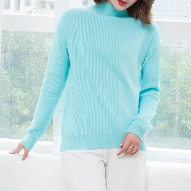 

Plus Size Turtleneck Sweater Loose Casual Knitted Pullovers Solid Color Bottoming Shirt Cashmere Sweater Women
