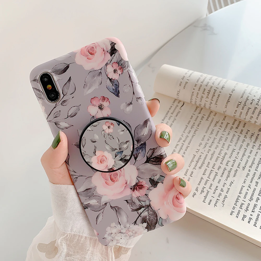 LOVECOM Ретро цветок лист стрейч держатель чехол для телефона для iPhone 11 Pro Max XR XS Max 7 8 6 Plus чехол мягкий IMD Телефон задняя крышка