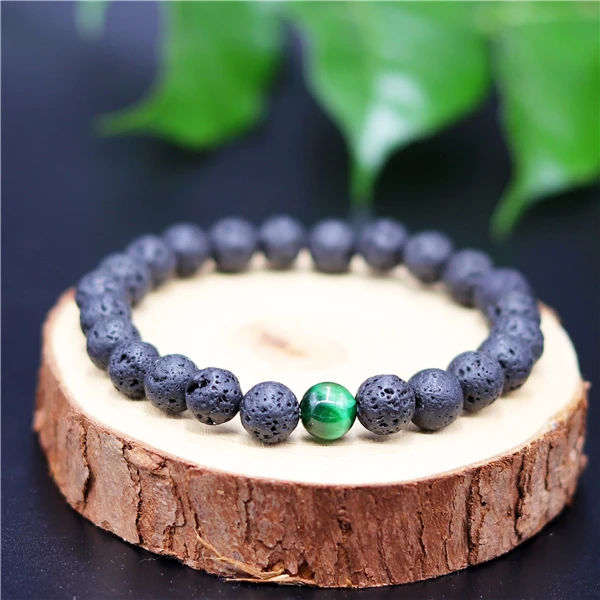 Модные мужские бусины из лавы камня тигра глаза малы энергия Йога браслет бисера