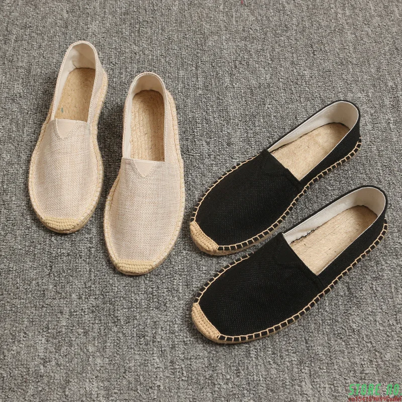 

2021 Men Fashion Flats Plimsolls Solid Canvas Shoes Casual Linen Loafers Lovers Shoes Male hemp Espadrille Fisherman Shoes