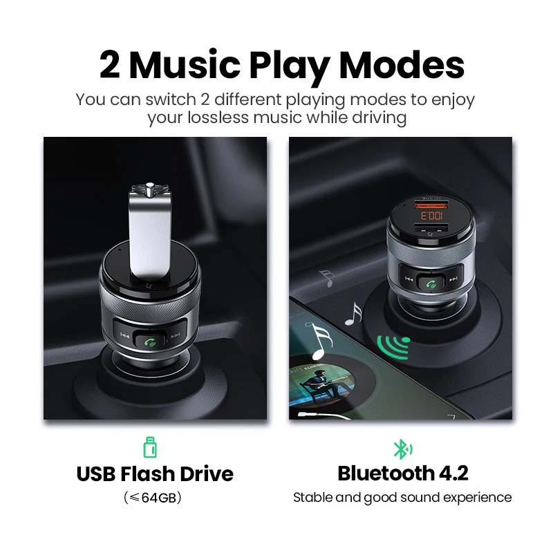 ugreen bluetooth fm transmitter quick 3 0 car charger bluetooth 4 2 wireless radio adapter dual usb fast car charger free global shipping